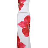 Conjunto de verano con estampado floral de orquídea y falda larga