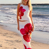 Conjunto de verano con estampado floral de orquídea y falda larga