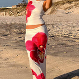 Conjunto de verano con estampado floral de orquídea y falda larga