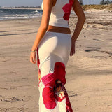 Conjunto de verano con estampado floral de orquídea y falda larga