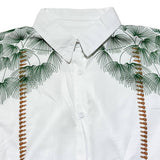 Conjunto de dos piezas con camisa bordada de palmeras y pantalón ancho