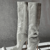 Black Rhinestone Thigh-High Boots – Pointed Toe & Stiletto Heel | Women's Party Boots