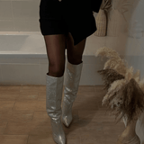 Black Rhinestone Thigh-High Boots – Pointed Toe & Stiletto Heel | Women's Party Boots