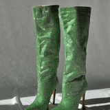 Black Rhinestone Thigh-High Boots – Pointed Toe & Stiletto Heel | Women's Party Boots