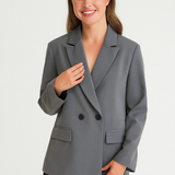 Blazer Gris Clásico para Mujer con Botonadura Doble