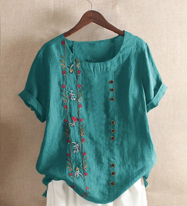 Blusa Artesanal Verde con Bordado Floral para Mujer