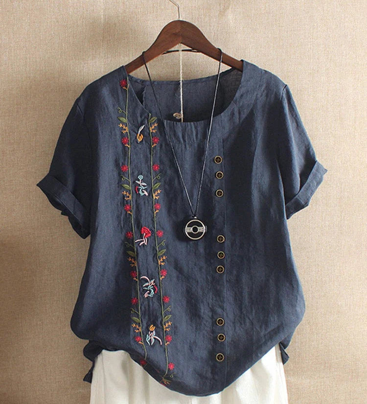 Blusa Artesanal Verde con Bordado Floral para Mujer