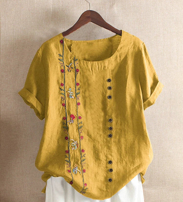 Blusa Artesanal Verde con Bordado Floral para Mujer