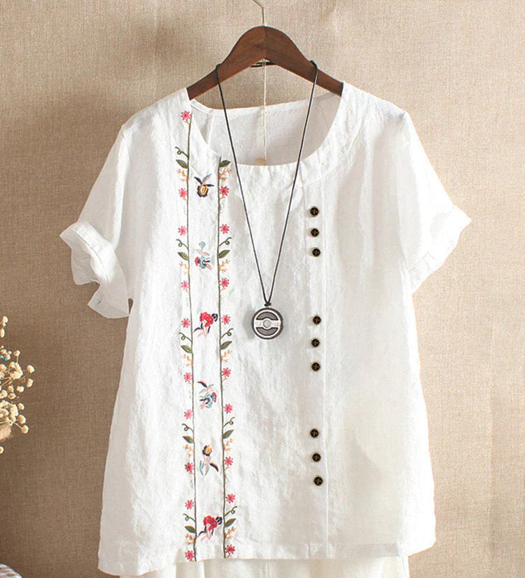 Blusa Artesanal Verde con Bordado Floral para Mujer