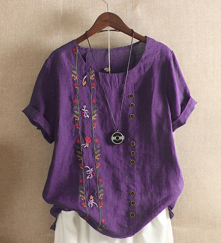 Blusa Artesanal Verde con Bordado Floral para Mujer