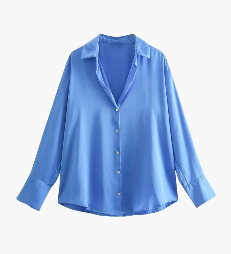 Blusa Satinada Clásica de Mujer con Botones y Manga Larga