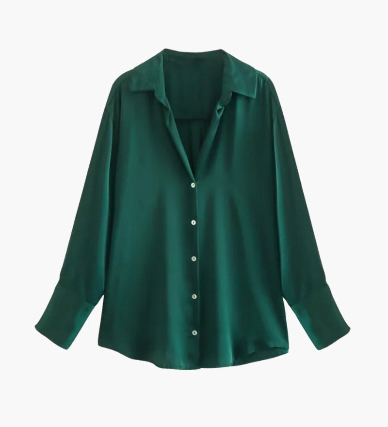 Blusa Satinada Clásica de Mujer con Botones y Manga Larga
