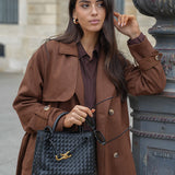 Long Faux Suede Trench Coat with Belted Waist