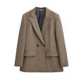 Blazer Gris Clásico para Mujer con Botonadura Doble
