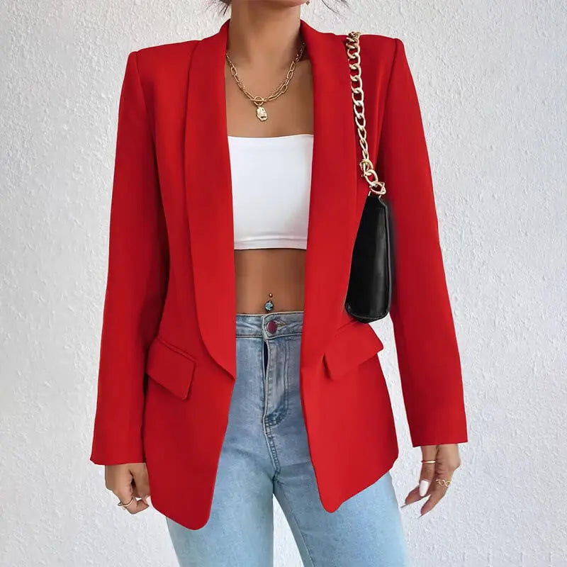 Tailored Black Blazer with Notched Lapel and Flap Pockets