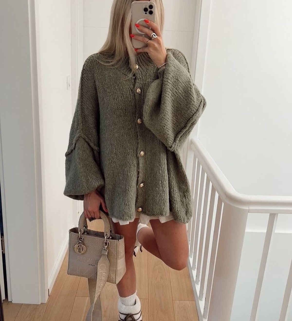 Oversized Knitted Cardigan with Gold Button Detail