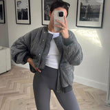 Oversized Quilted Bomber Jacket with Pocket Detail
