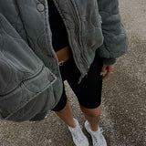 Oversized Quilted Bomber Jacket with Pocket Detail