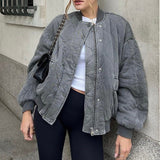 Oversized Quilted Bomber Jacket with Pocket Detail