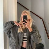Oversized Quilted Bomber Jacket with Pocket Detail