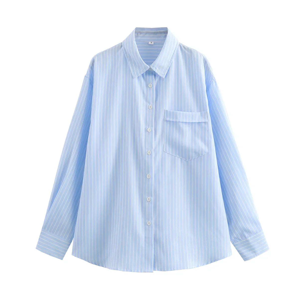 Camisa de Mujer con Rayas Verticales y Bolsillo Frontal