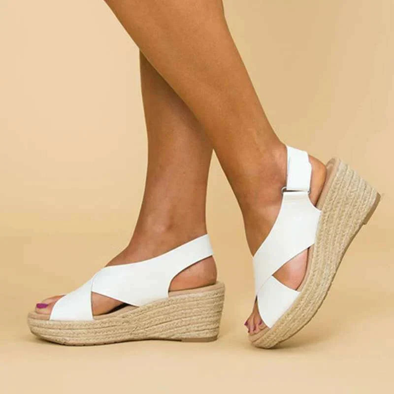 Sandalias de Cuña Mujer – Tiras Cruzadas & Suela Tipo Yute