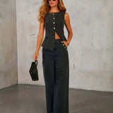 Sleeveless Denim Co-Ord Set with Wide-Leg Trousers