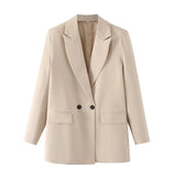 Blazer Beige Mujer de Corte Clásico con Botones Negros