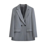 Blazer Gris Clásico para Mujer con Botonadura Doble