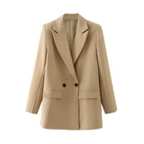 Blazer Beige Mujer de Corte Clásico con Botones Negros