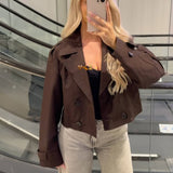 Cropped Double-Breasted Trench Coat with Contrast Buttons