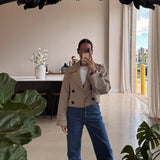 Cropped Double-Breasted Trench Coat with Contrast Buttons