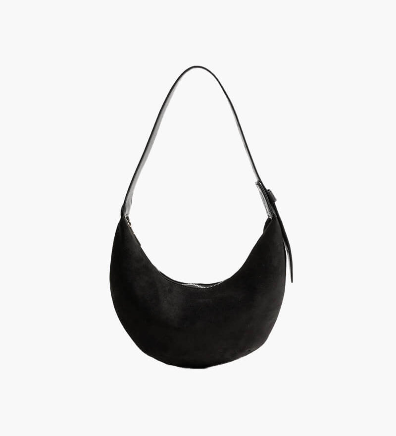 Bolso de Hombro en Forma de Media Luna con Acabado de Ante