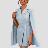 Cape Blazer Mini Dress with Gold Button Details