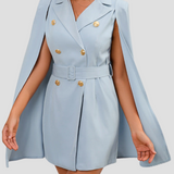 Cape Blazer Mini Dress with Gold Button Details