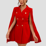 Cape Blazer Mini Dress with Gold Button Details