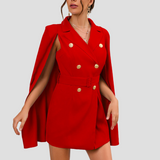 Cape Blazer Mini Dress with Gold Button Details