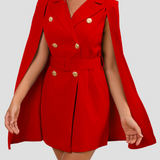 Cape Blazer Mini Dress with Gold Button Details