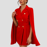 Cape Blazer Mini Dress with Gold Button Details
