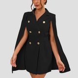 Cape Blazer Mini Dress with Gold Button Details