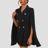 Cape Blazer Mini Dress with Gold Button Details