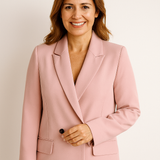 Blazer Beige Mujer de Corte Clásico con Botones Negros