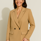 Blazer Beige Mujer de Corte Clásico con Botones Negros
