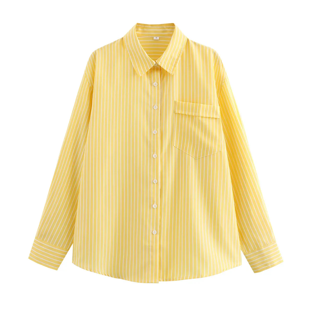 Camisa de Mujer con Rayas Verticales y Bolsillo Frontal