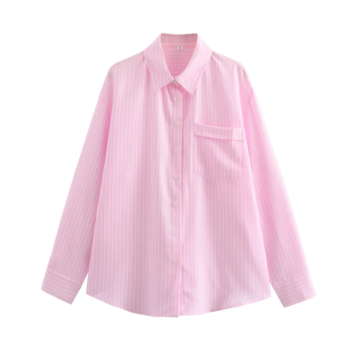 Camisa de Mujer con Rayas Verticales y Bolsillo Frontal