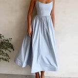 Vestido midi de verano con tirantes finos y falda evasé para mujer elegante