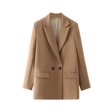 Blazer Beige Mujer de Corte Clásico con Botones Negros
