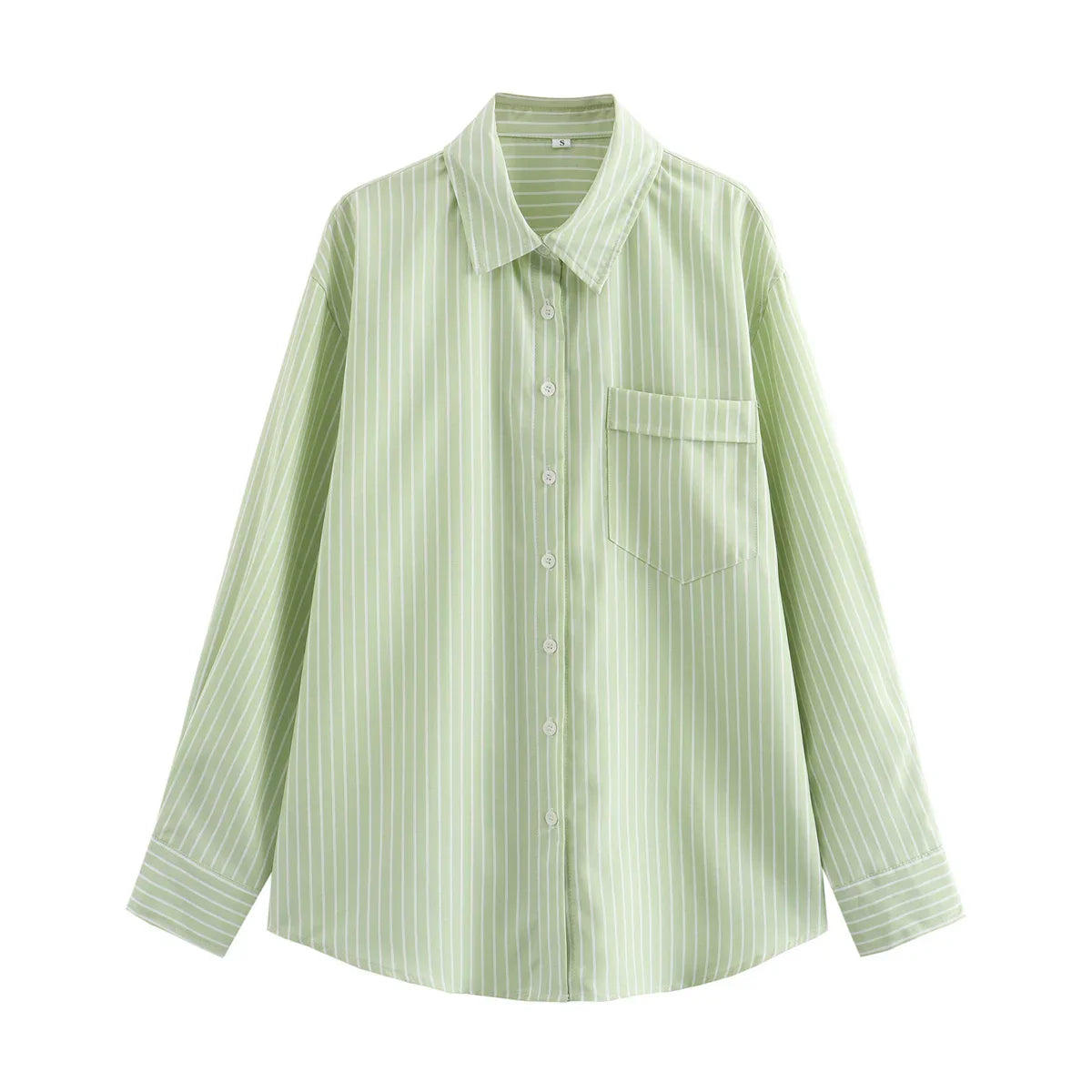 Camisa de Mujer con Rayas Verticales y Bolsillo Frontal
