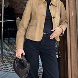 Retro Faux Suede Jacket with Front Flap Pockets
