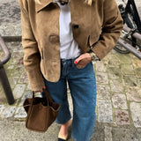 Retro Faux Suede Jacket with Front Flap Pockets